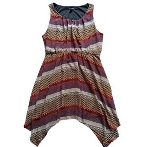 Love Cameron Handkerchief Hem Dress 2X Multicolor Assymetric Boho Geometric